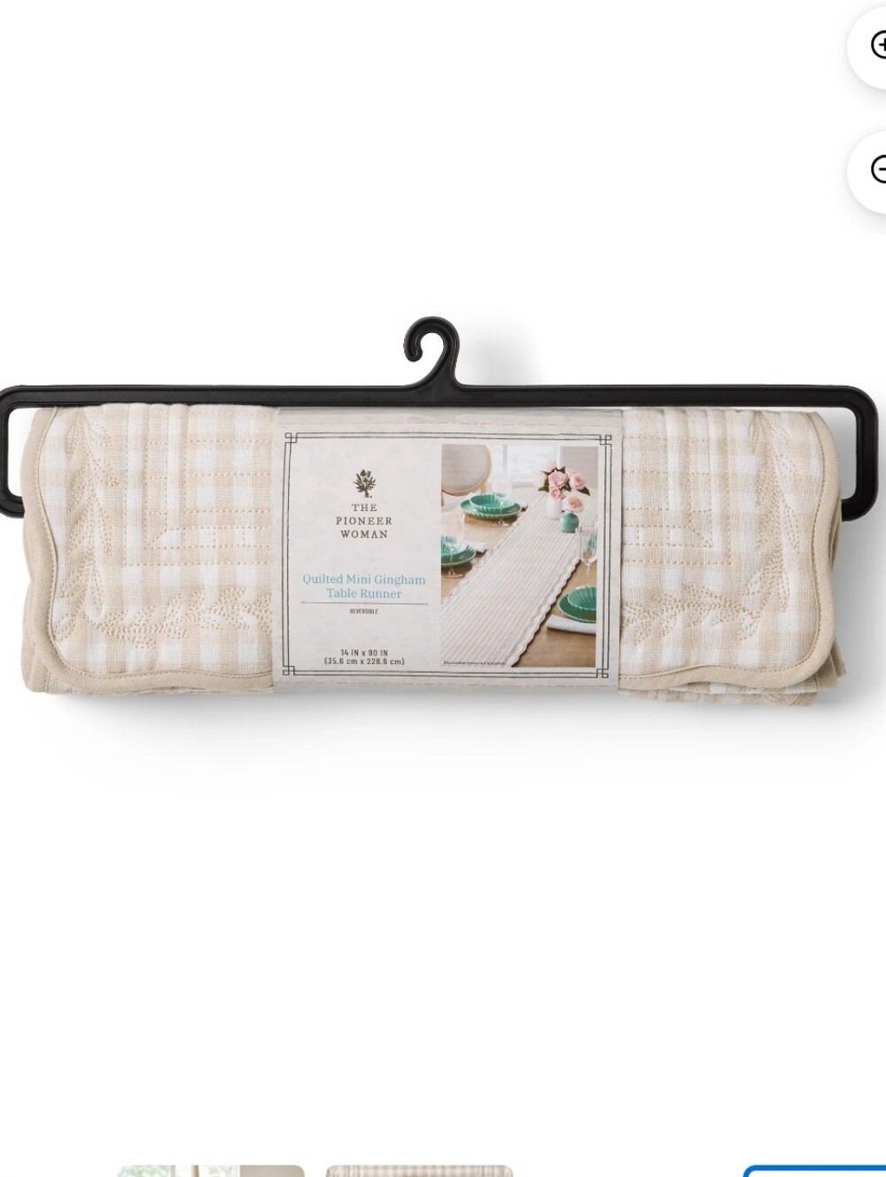 ❤️ New Pioneer Woman Mini Beige Gingham Table Runner with Scalloped Edge - Picture 3 of 7